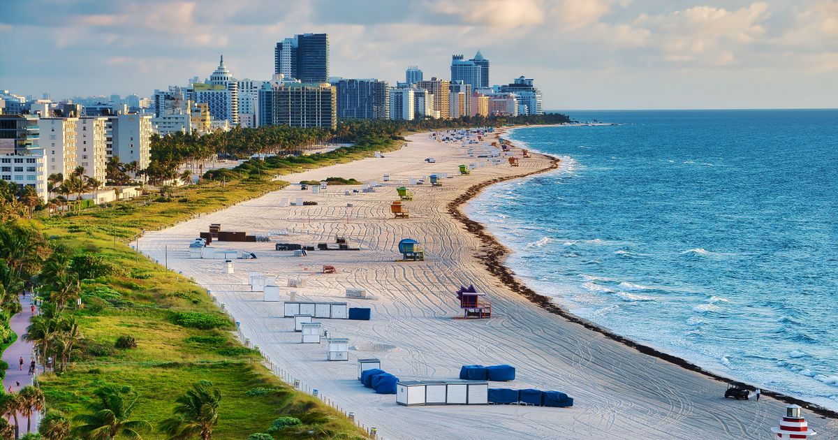 Miami Beach and the downtown Miami skyline from the air